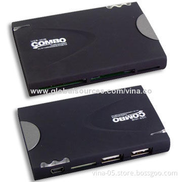 Multi Card Readers with 3-port USB Hub and Built-in USB Cable